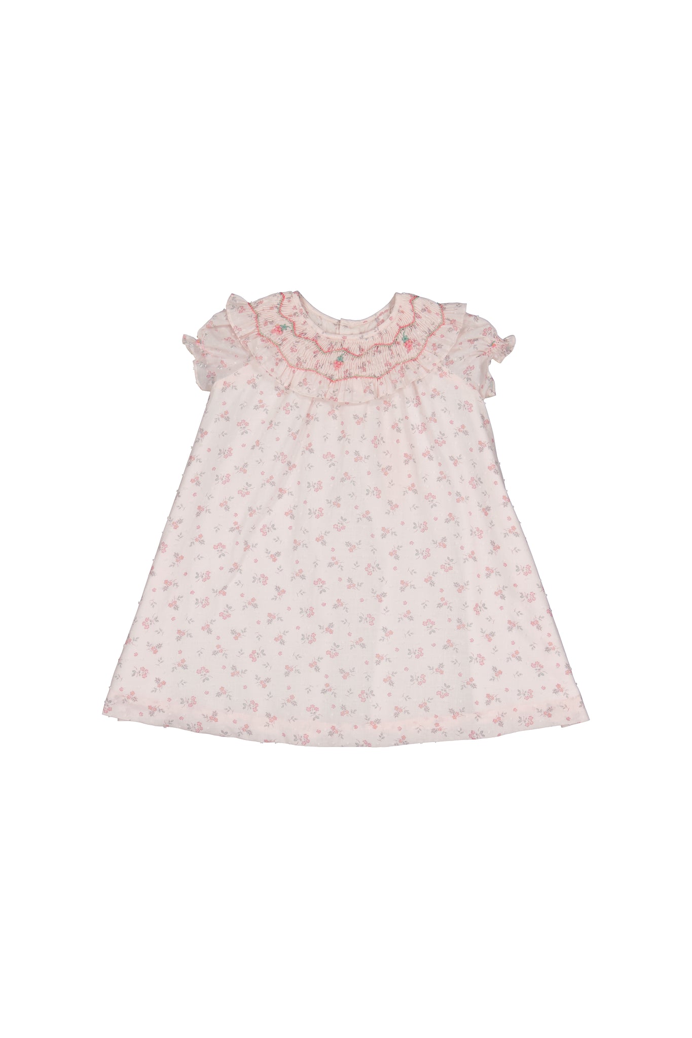 Myrtille Pink Floral Short Sleeve Bishop Dress