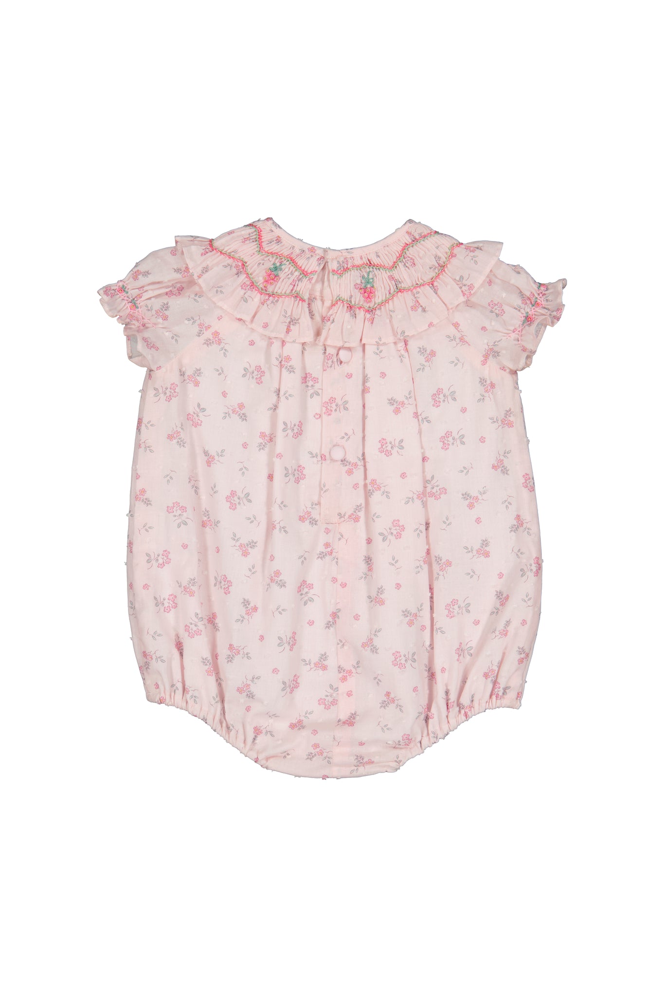 Myrtille Pink Floral Short Sleeve Bishop Romper