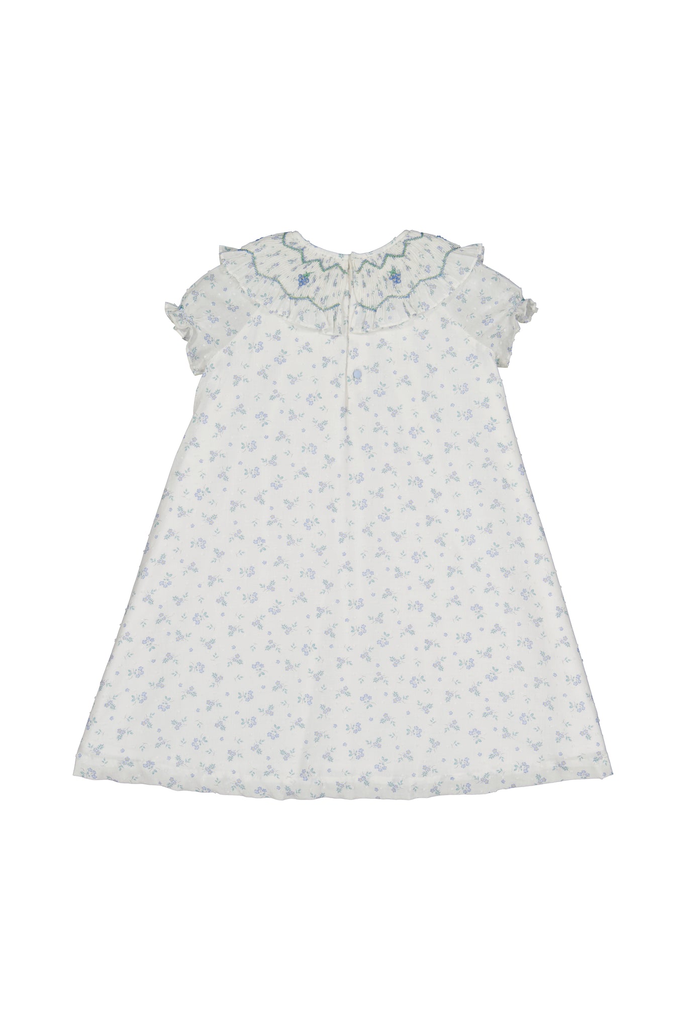 Myrtille Blue Floral Short Sleeve Bishop Dress