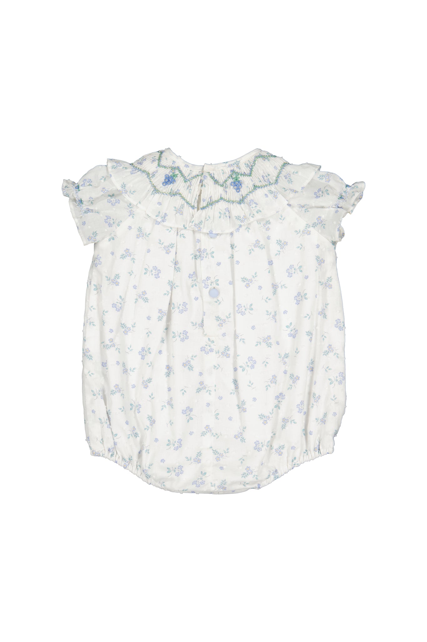 Myrtille Blue Floral Short Sleeve Bishop Romper