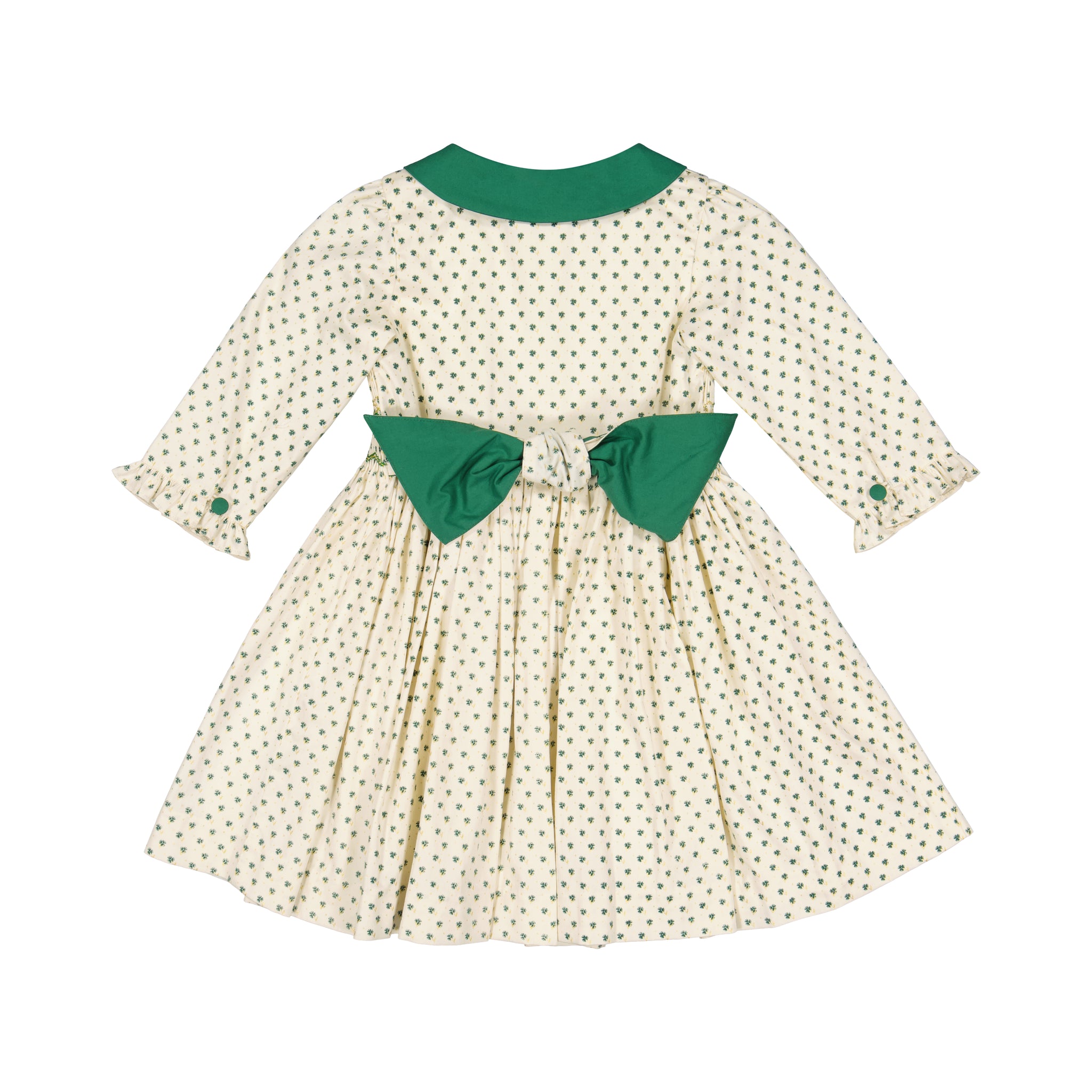 OLYMPE GREEN LONG SLEEVE SMOCKED DRESS