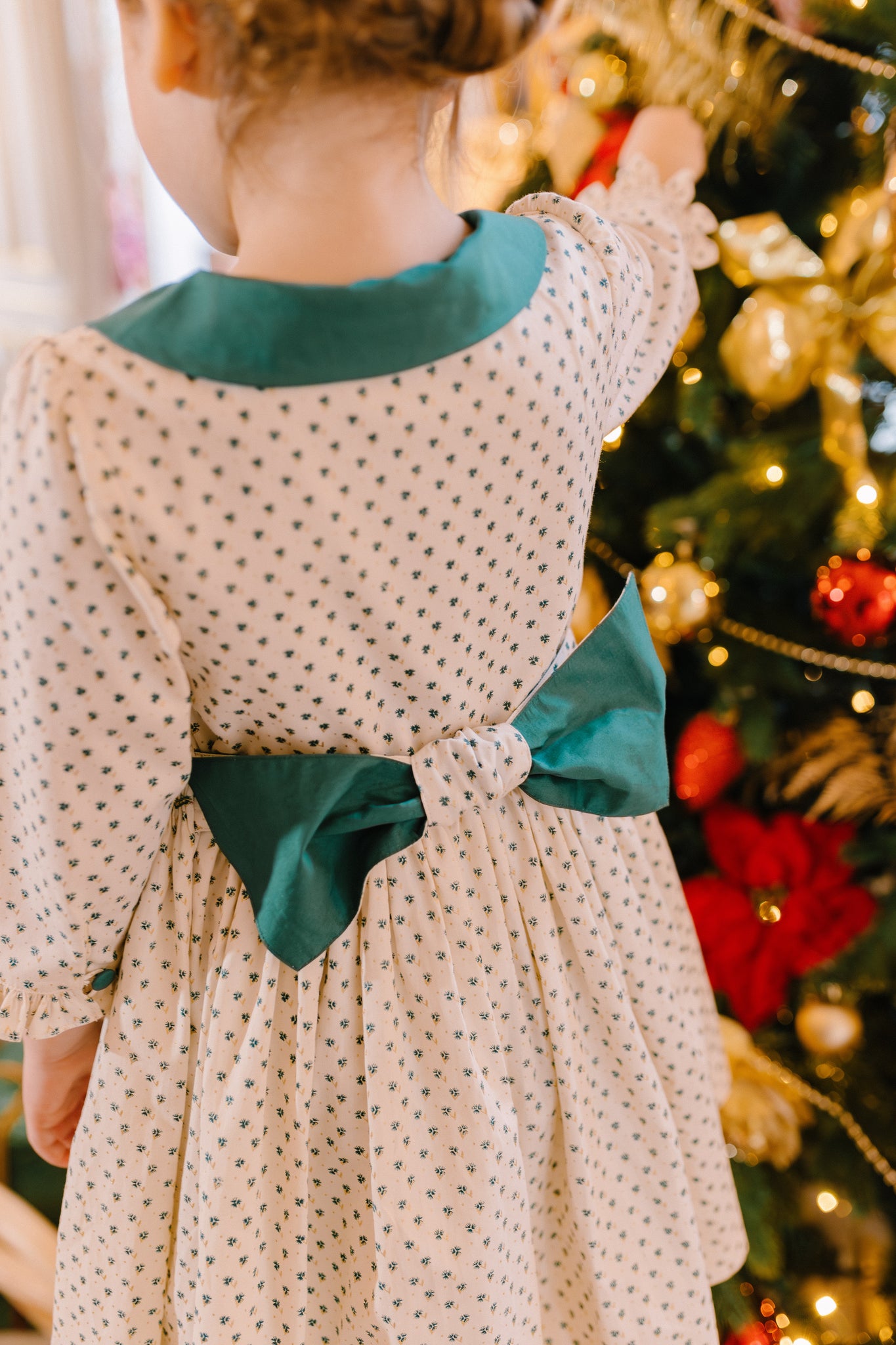 OLYMPE GREEN LONG SLEEVE SMOCKED DRESS