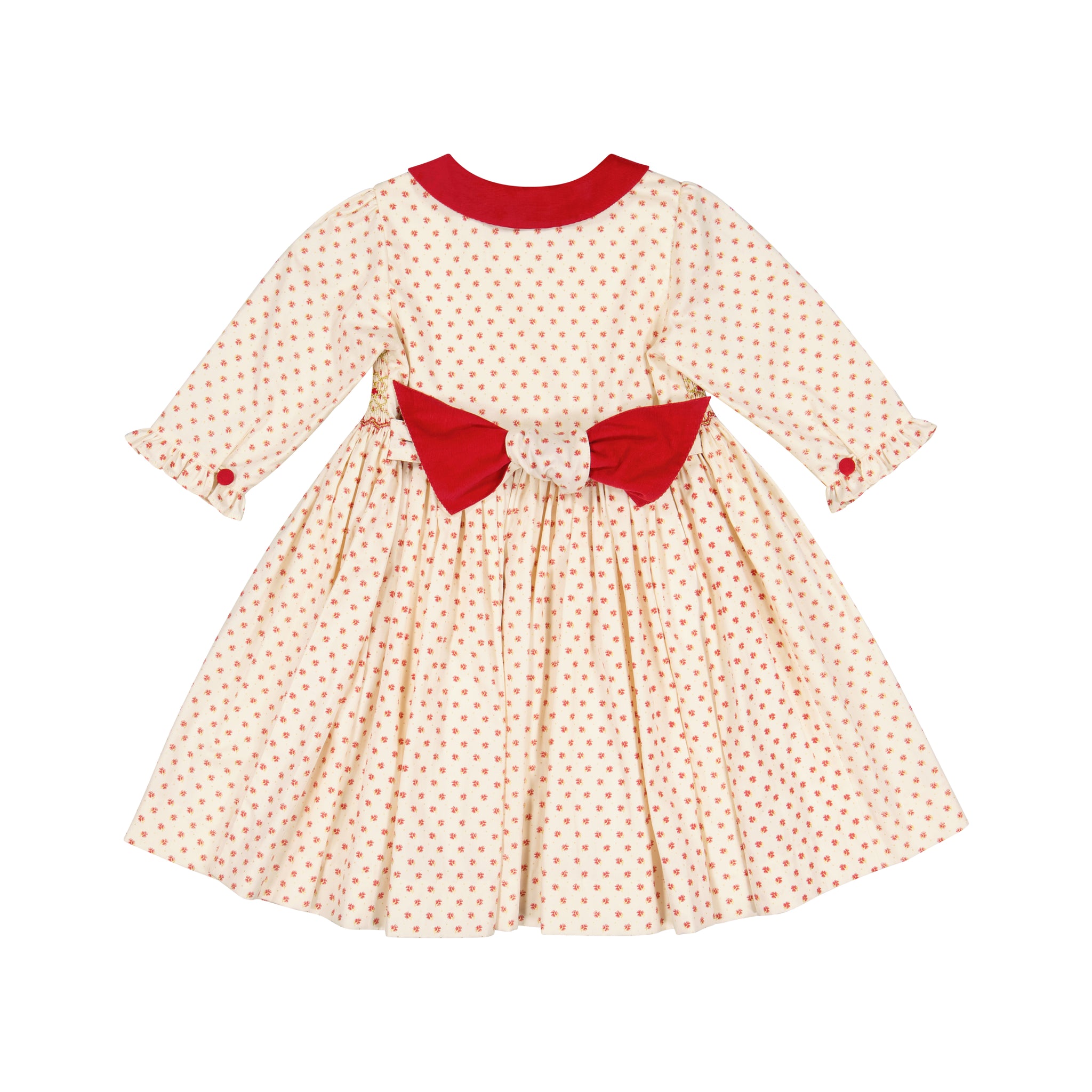 OLYMPE RED LONG SLEEVE SMOCKED DRESS