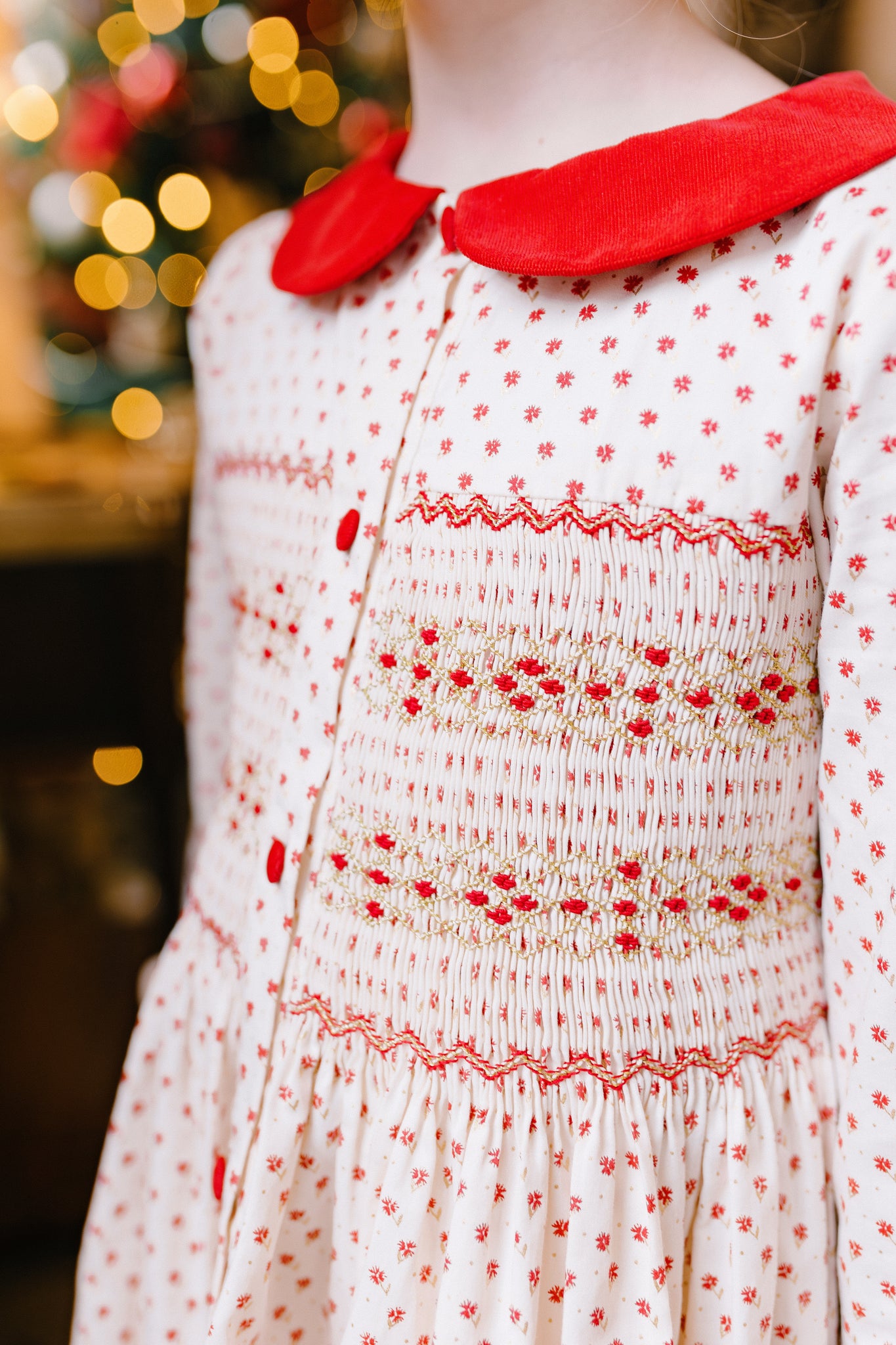 OLYMPE RED LONG SLEEVE SMOCKED DRESS