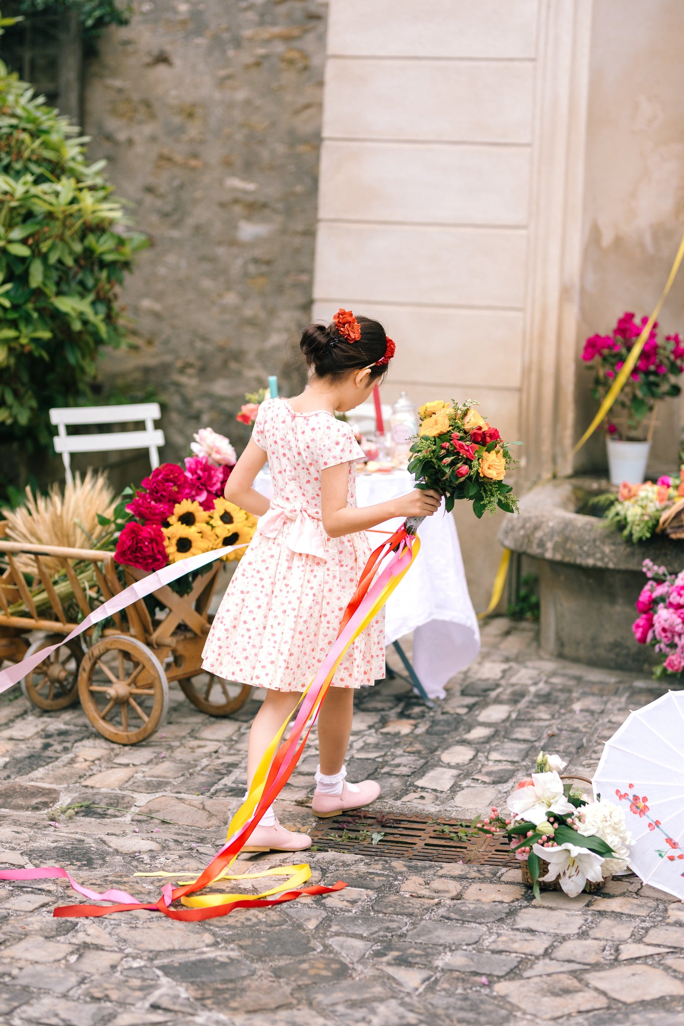 Poppy Pink Short Puff Sleeves Smocked Dress