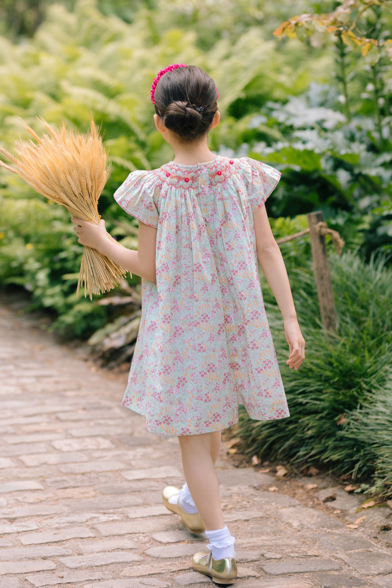 Prune Floral Frills Bishop Dress