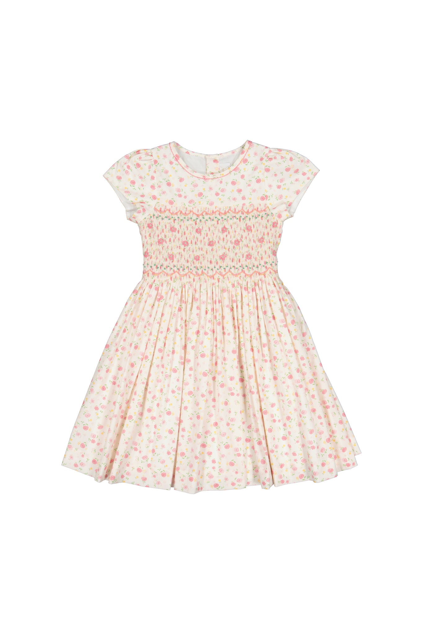 Poppy Pink Short Puff Sleeves Smocked Dress