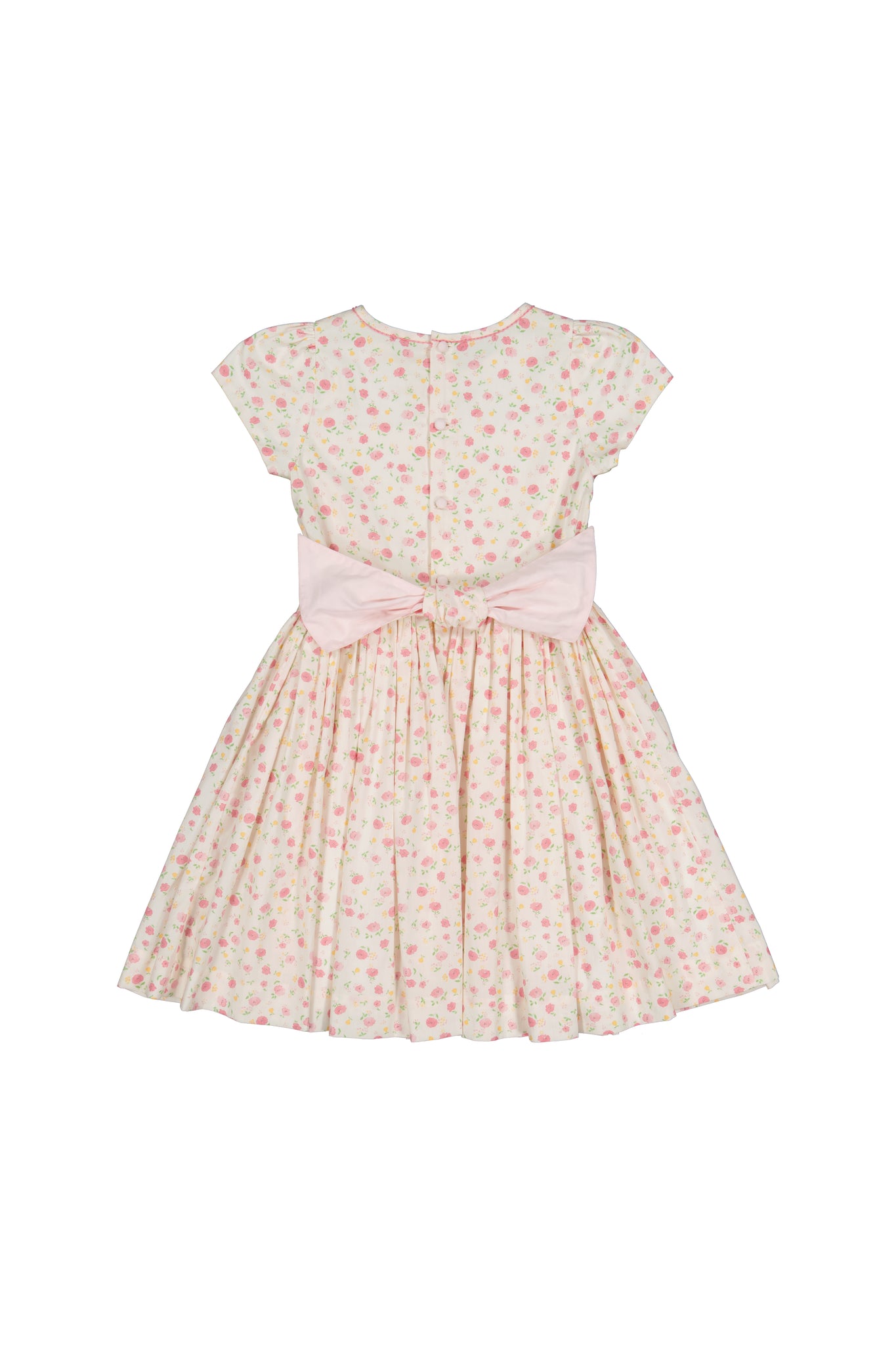 Poppy Pink Short Puff Sleeves Smocked Dress