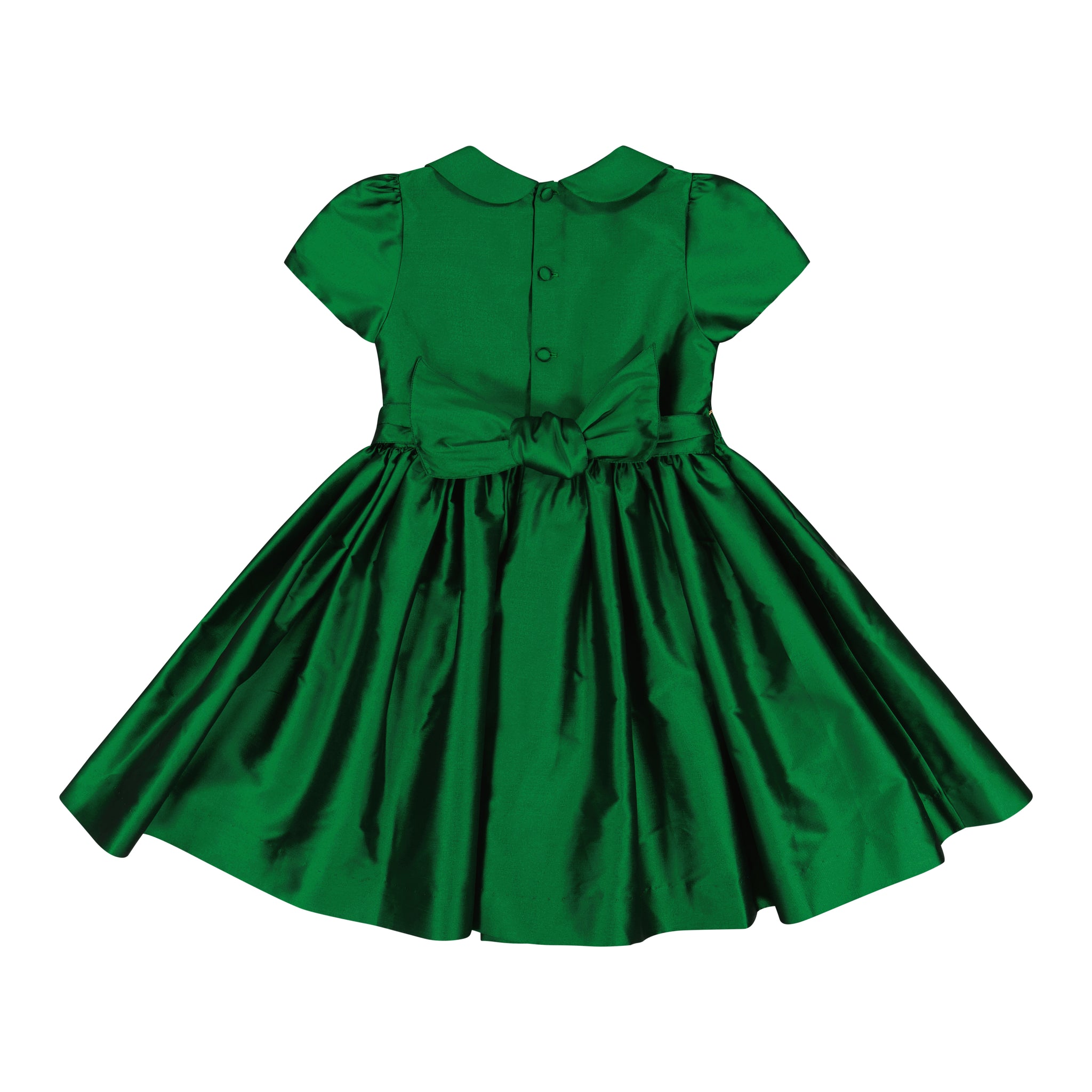 STELLA GREEN SILK SHORT SLEEVE SMOCKED DRESS