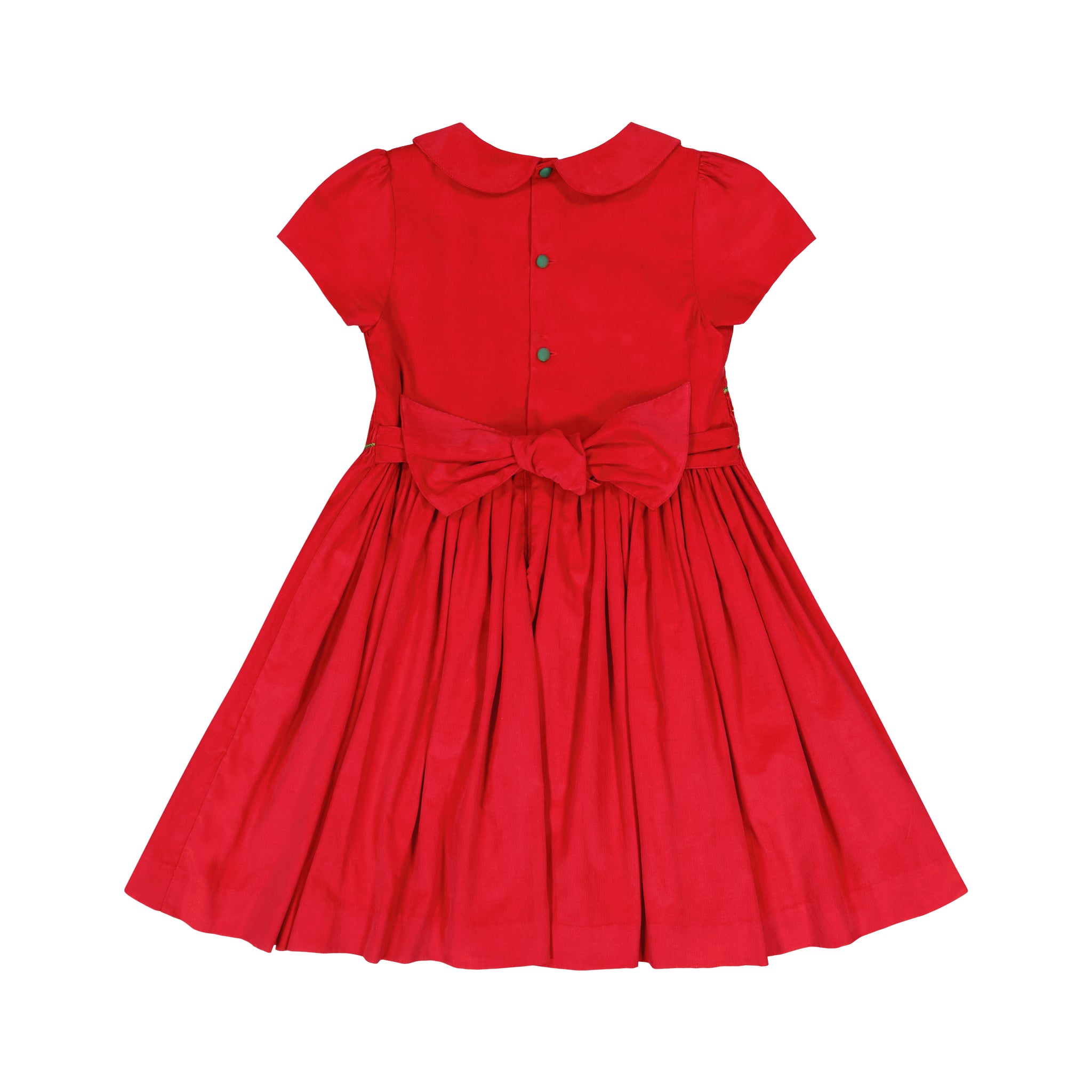 STELLA RED CORDUROY SHORT SLEEVE SMOCKED DRESS