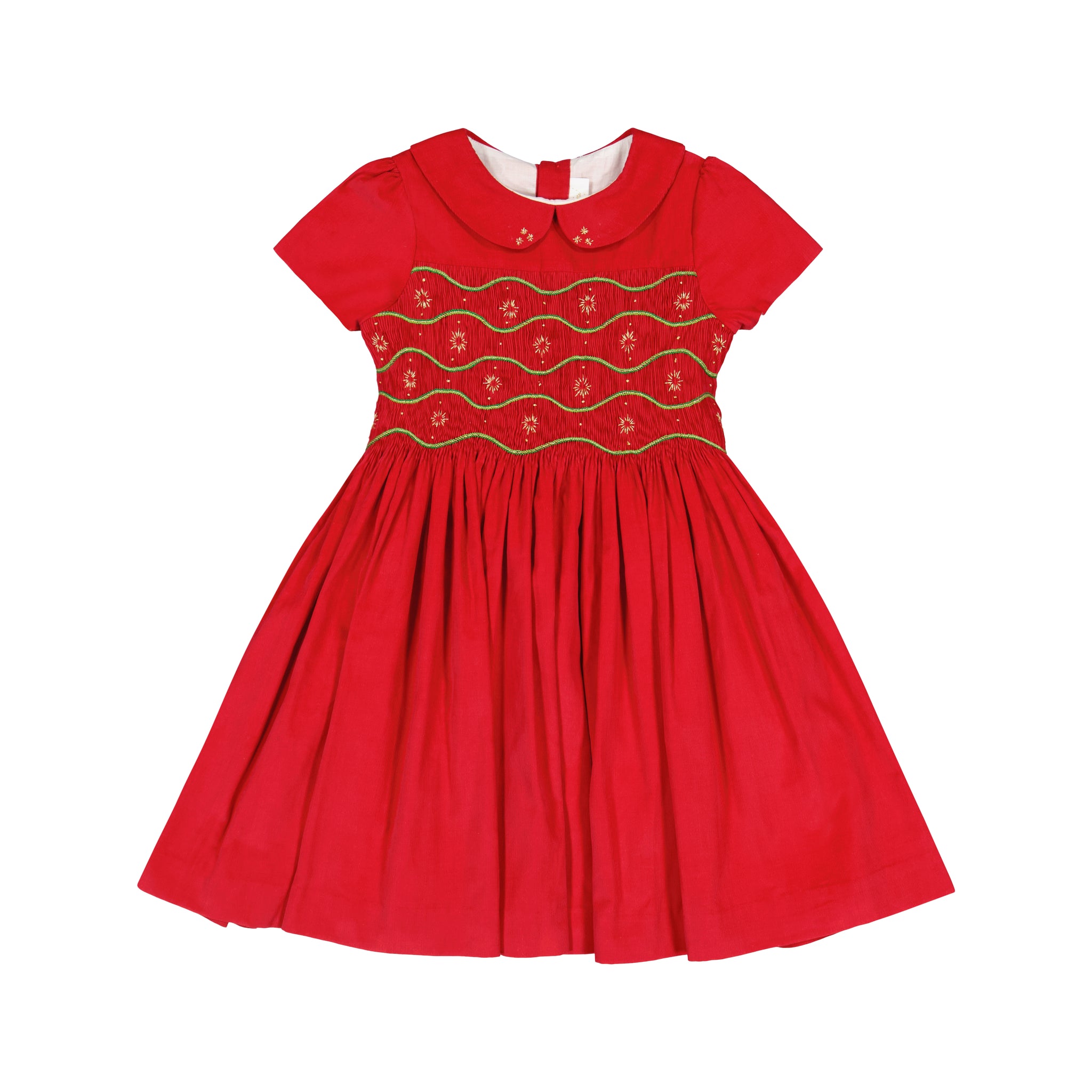 STELLA RED CORDUROY SHORT SLEEVE SMOCKED DRESS