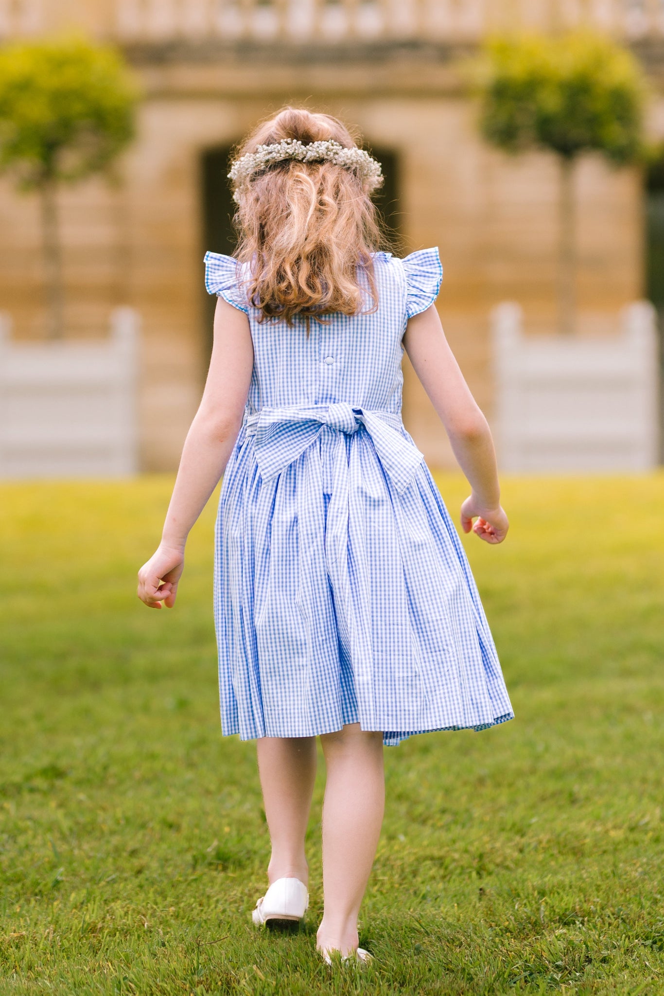 Tulip Blue Gingham Frilled Cap Sleeve Smocked Dress