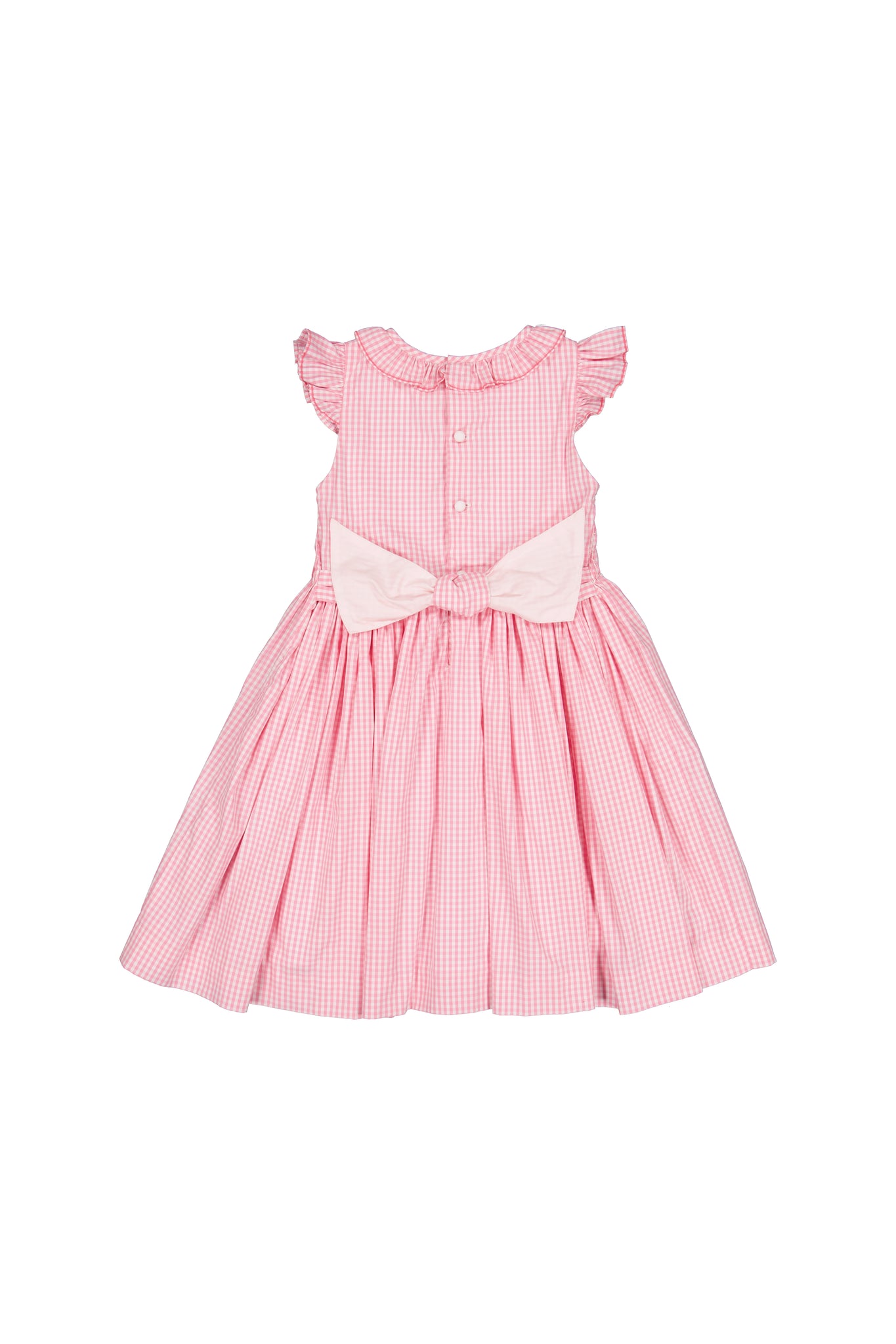 Tulip Pink Gingham Frilled Cap Sleeve Smocked Dress