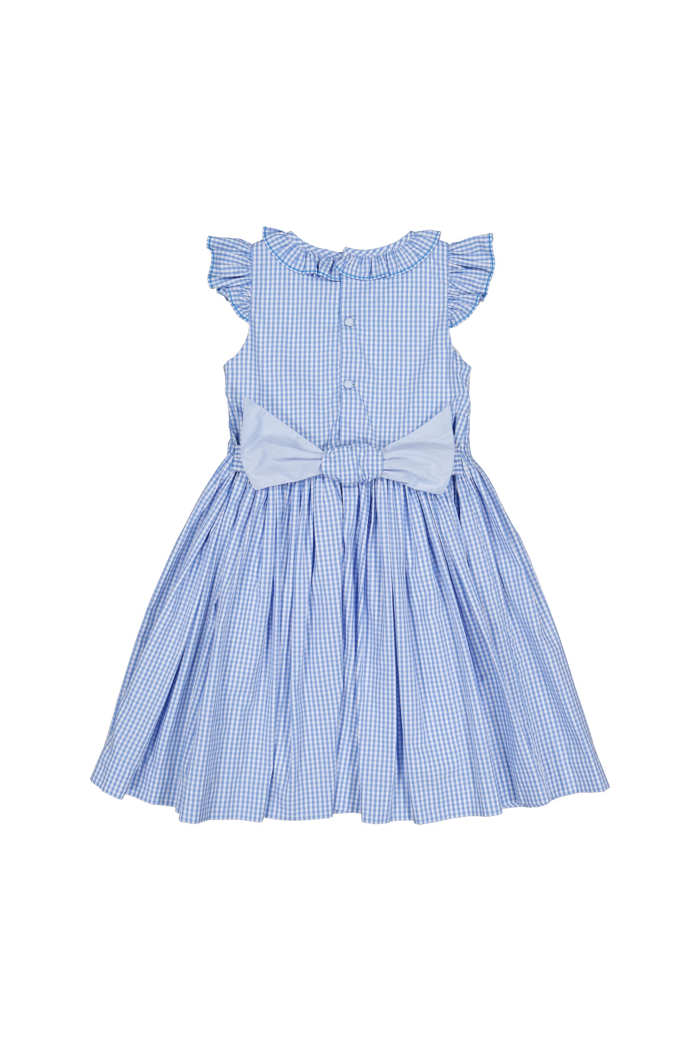 Tulip Blue Gingham Frilled Cap Sleeve Smocked Dress