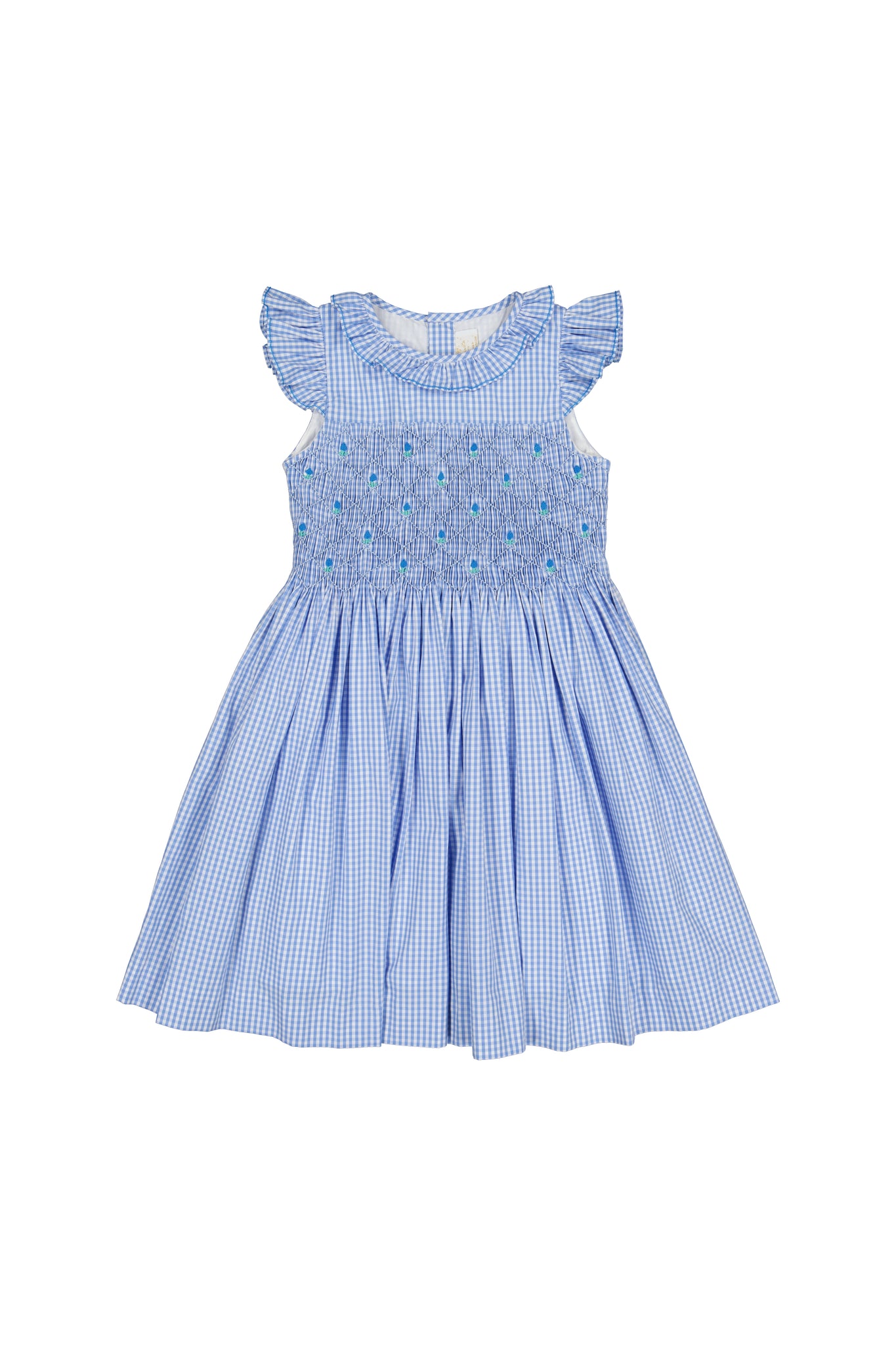 Tulip Blue Gingham Frilled Cap Sleeve Smocked Dress