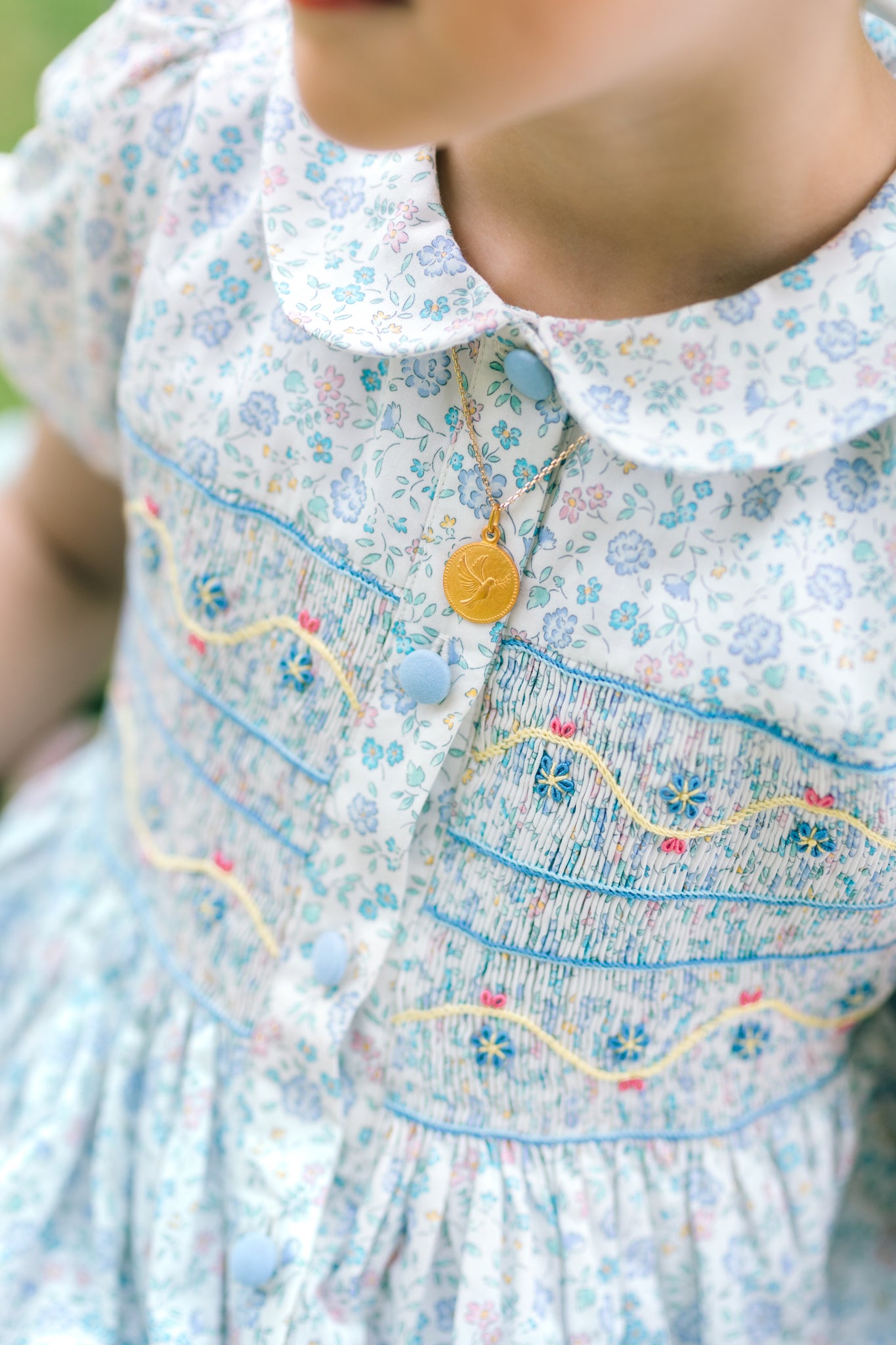 Violette Floral Blue Short Puff Smocked Dress