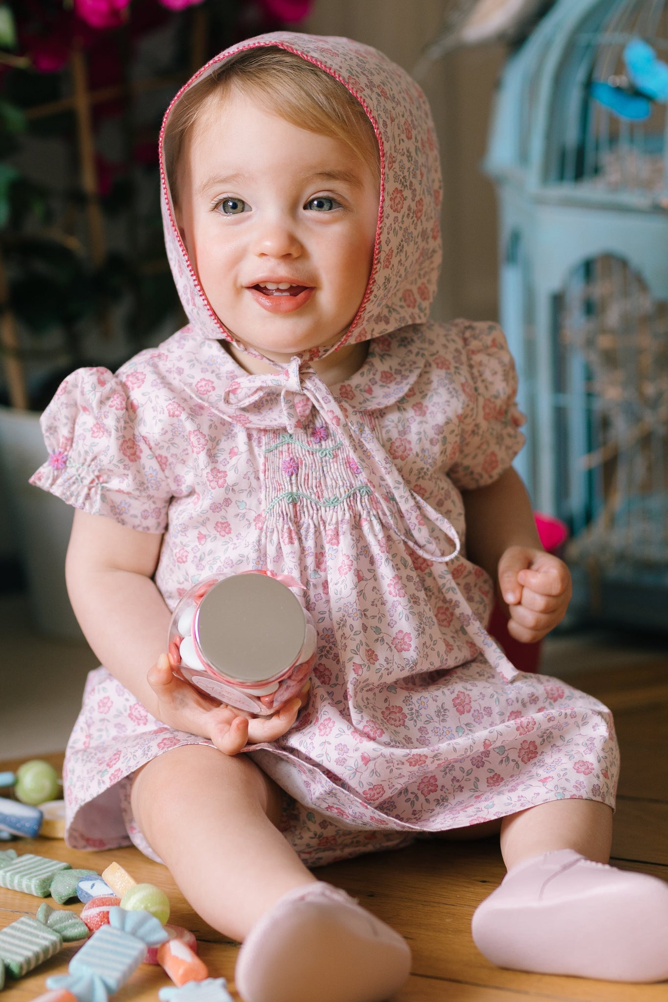 Violette Floral Pink Short Puff Baby Set