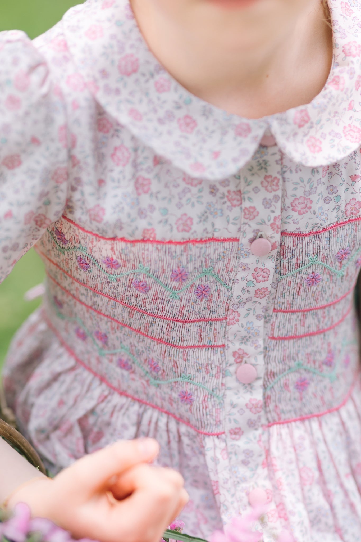 Violette Pink Floral Short Puff Smocked Dress