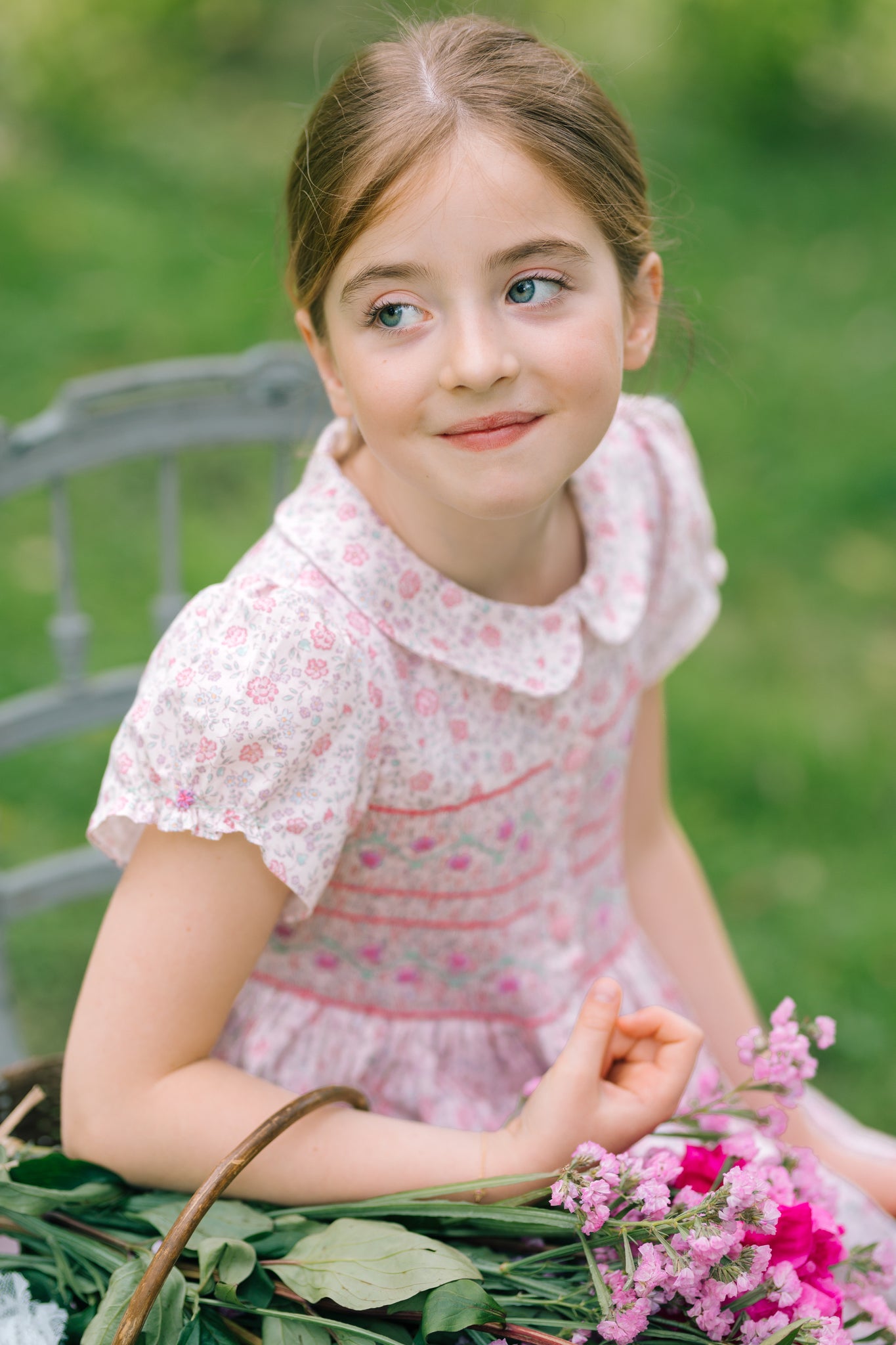 Violette Pink Floral Short Puff Smocked Dress