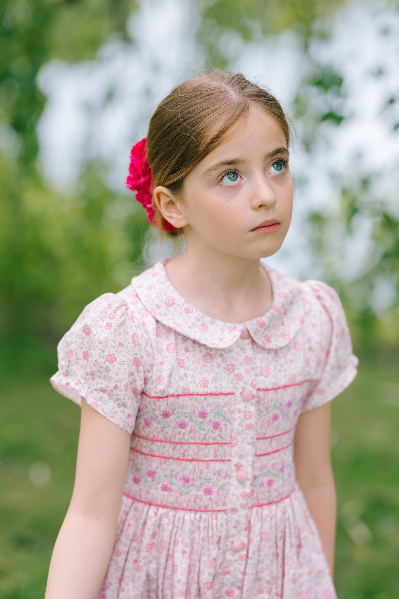 Violette Pink Floral Short Puff Smocked Dress