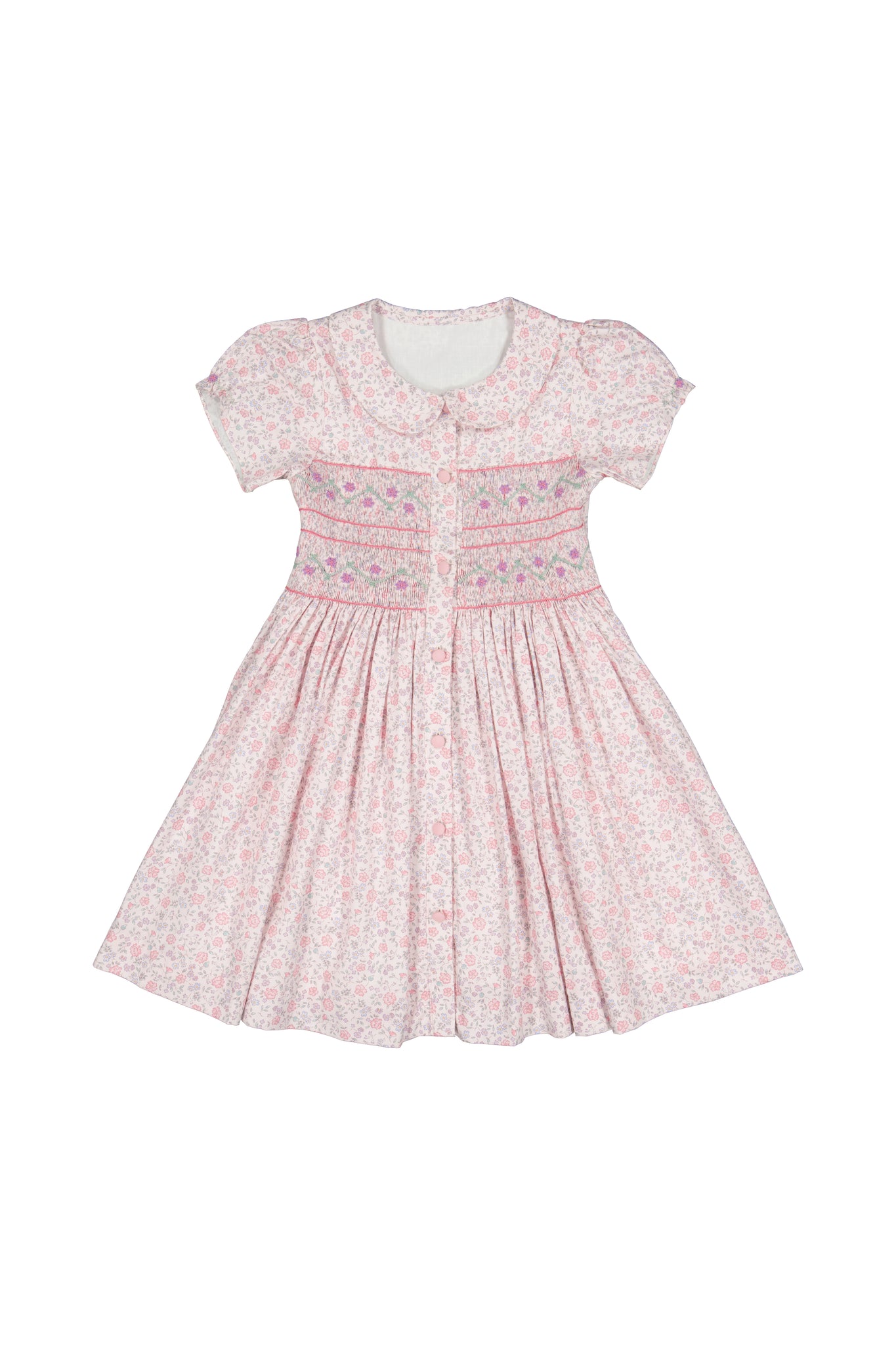 Violette Pink Floral Short Puff Smocked Dress