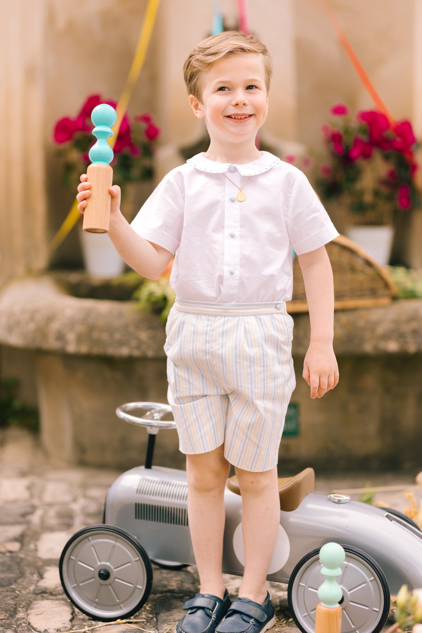 William Yellow blue Stripe Shorts and Shirt