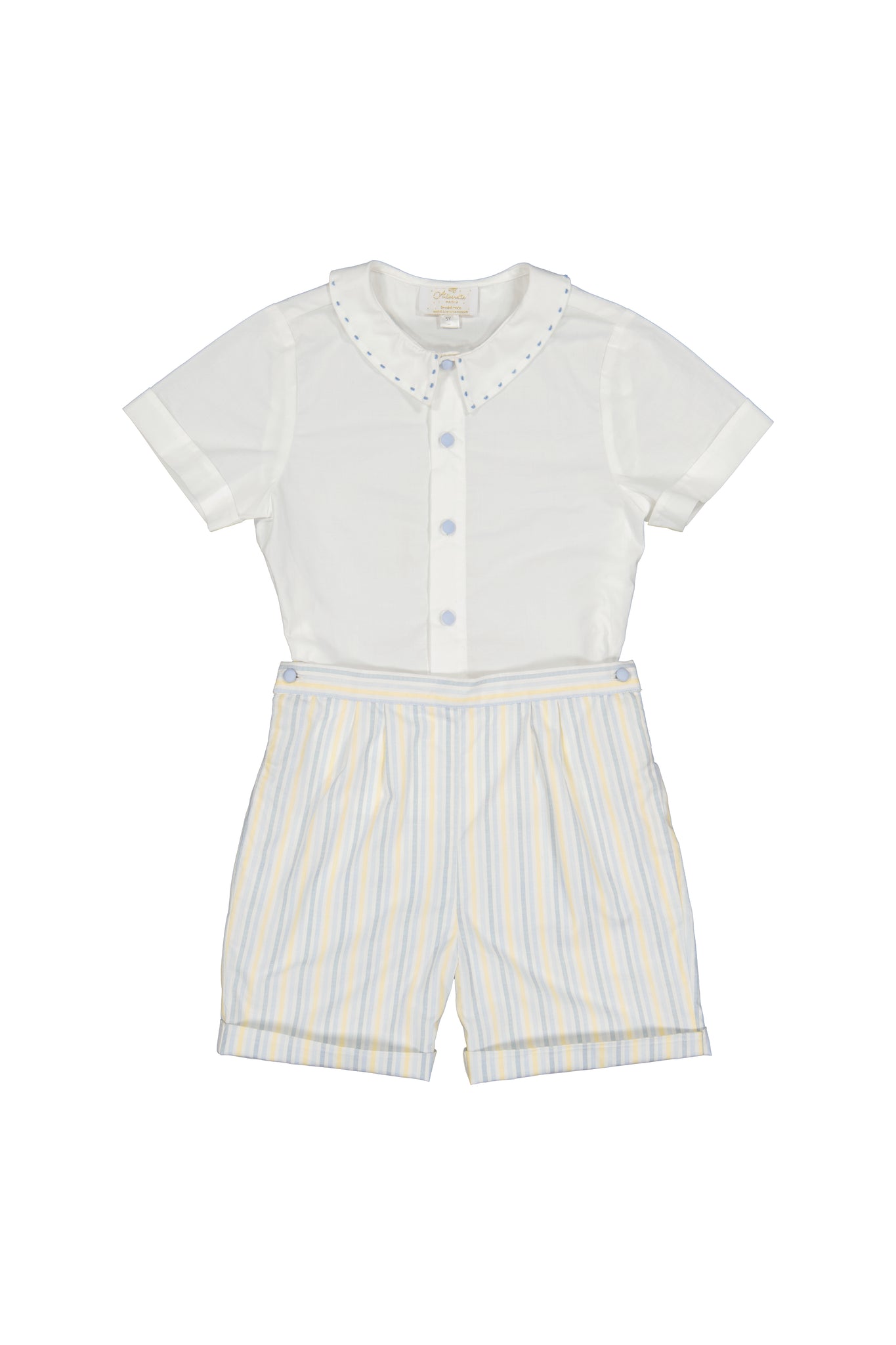 William Yellow blue Stripe Shorts and Shirt