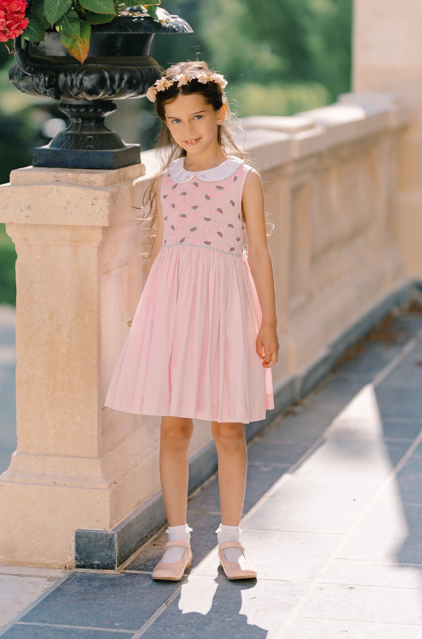Antoinette Paris Girl INES Pink Cord Hand Smocked Dress